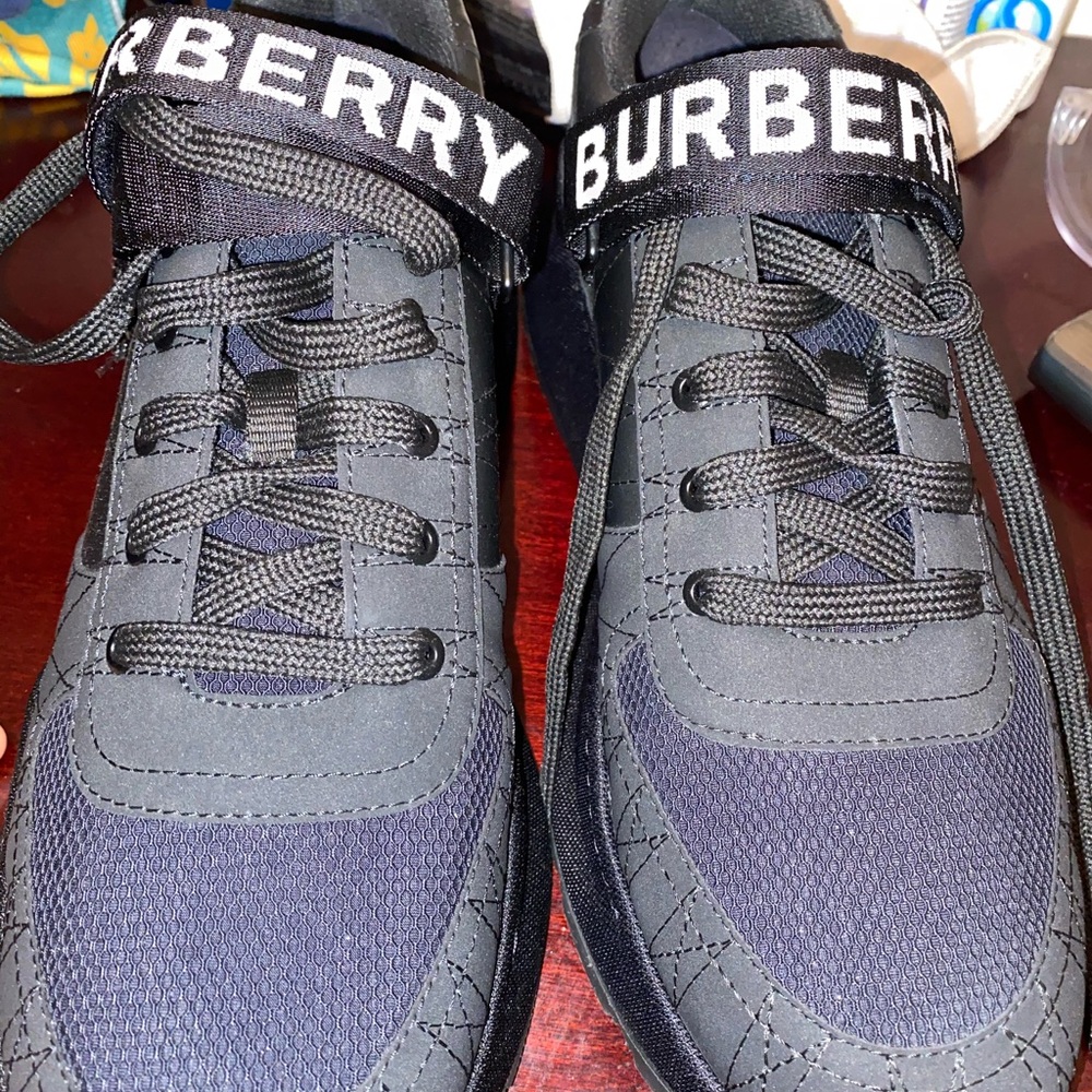 BURBERRY men’s size 12 black shoe with logo strap - Picture 3 of 6